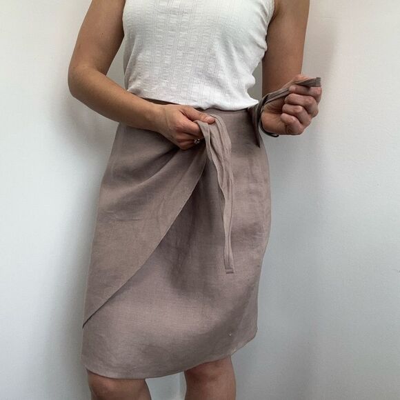 Vintage 90's Mauve 100% Linen Wrap Skirt Short Size S - Picture 5 of 10
